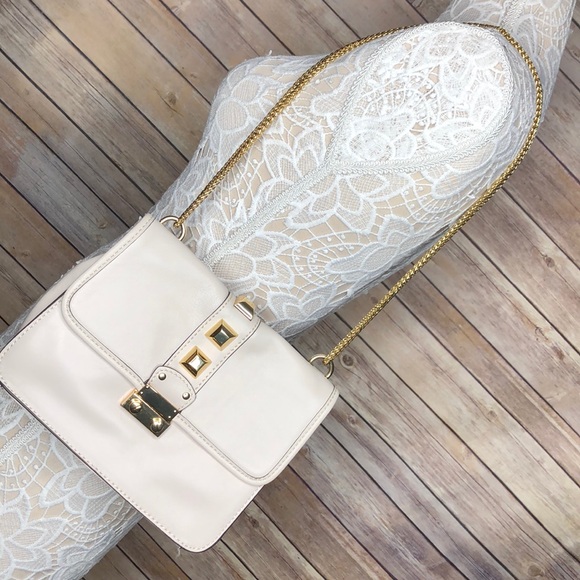 SAKS 5TH Ivory Bone Leather Gold Small Handbag - Picture 3 of 8